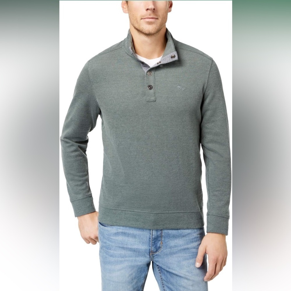 Tommy Bahama Cold Springs Mock Collar Henley Buttons GRAY Sweater Men’s Size XL
